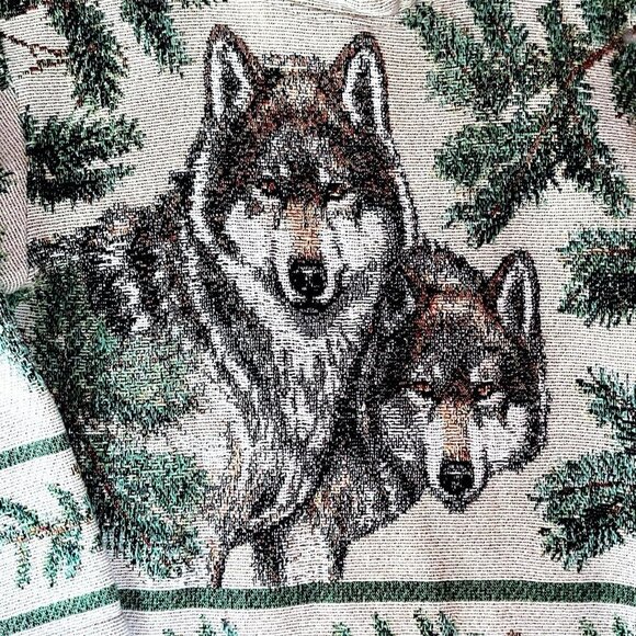 Vintage AU Art Unlimited Sportswear Mens Tapestry Pullover Sz S/M Wolves Nature - Picture 4 of 7